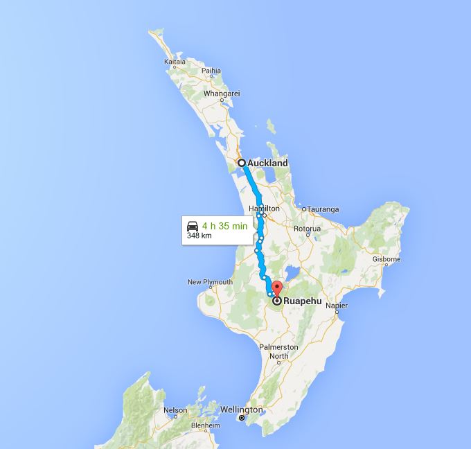 Auckland to Mt Ruapehu Route